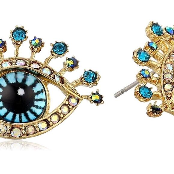 👁 Betsey Johnson sparkling crystal blue eye studs 👁 - Picture 2 of 4